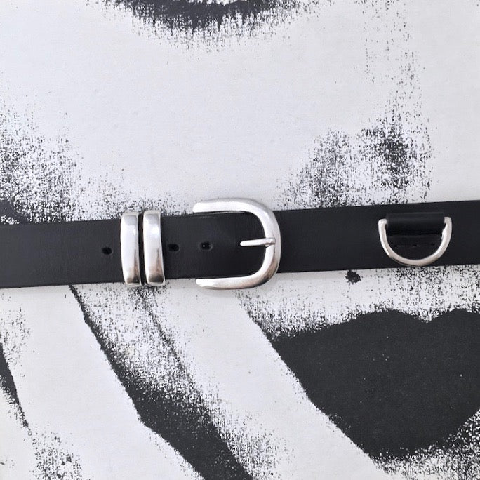 black leather belt - silver double loop